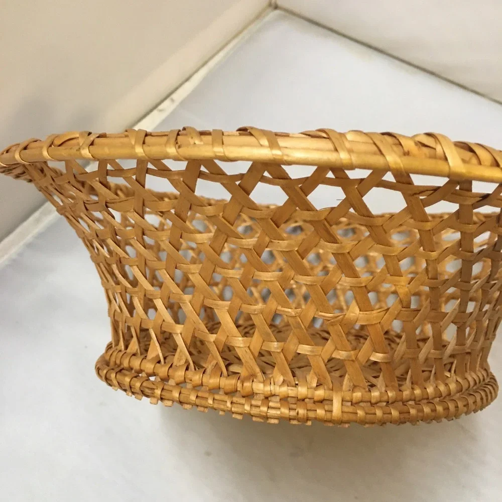 Wicker Fruit Basket Home Decor OS Tan Lattice Weave Pedestal Bowl Beach Coastal